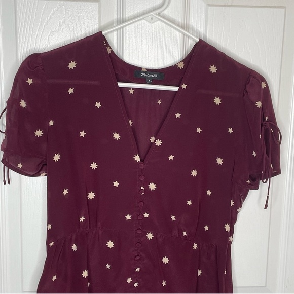 Madewell Silk Belle Top in Star Mix in Holiday Rich Plum Academia 70s Vibe 0 - Picture 6 of 13